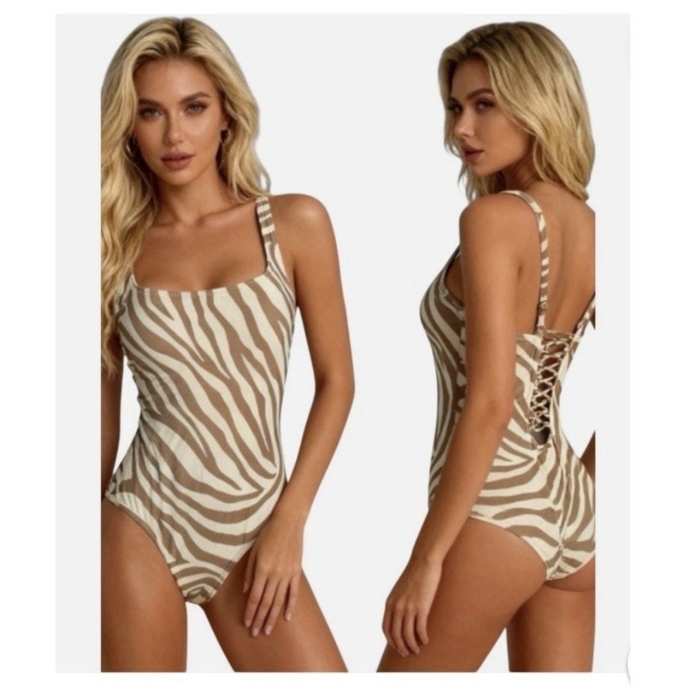 NWT Michael Kors Lace Up Swim One-Piece Swimsuit Animal Print Size 10 MSRP 118$